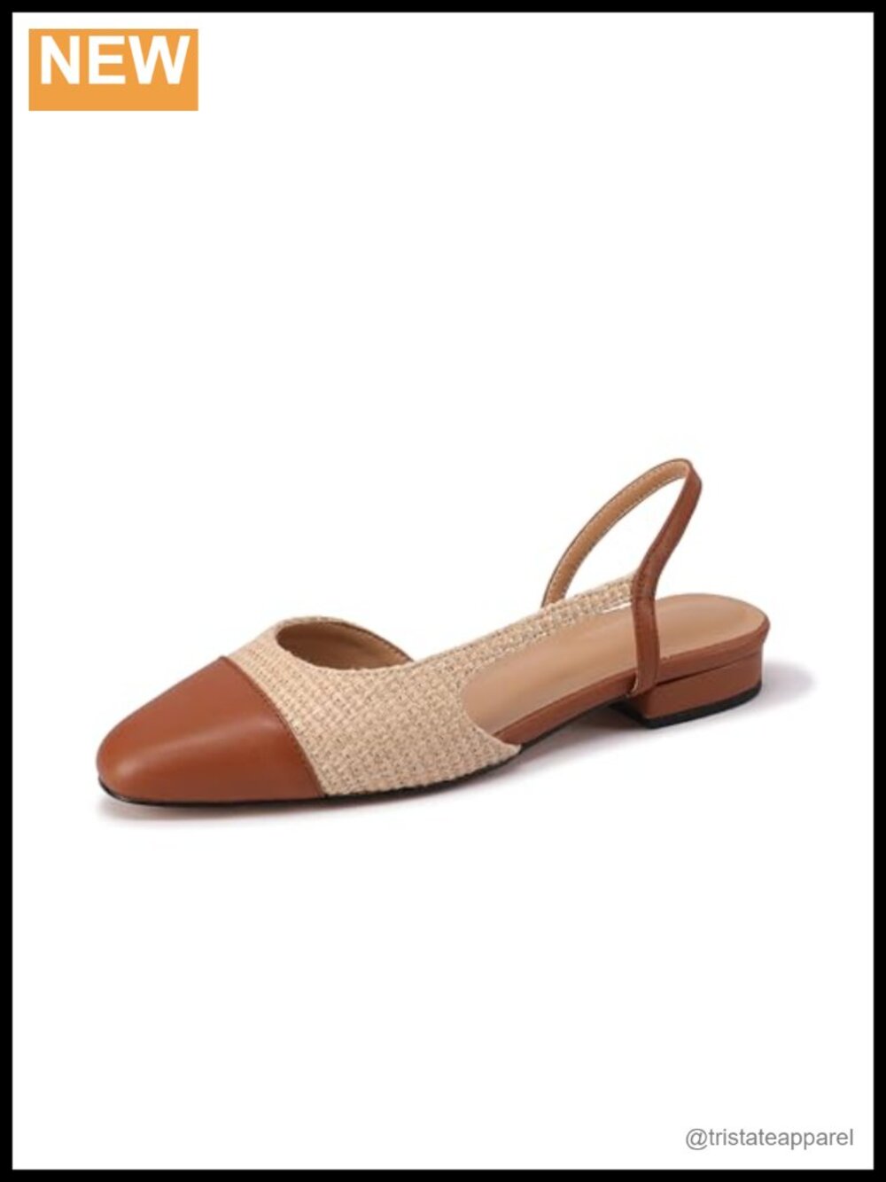 Raffia Slingback Low Heel Pumps Closed Toe Two Tone Dressy Work Office Shoes